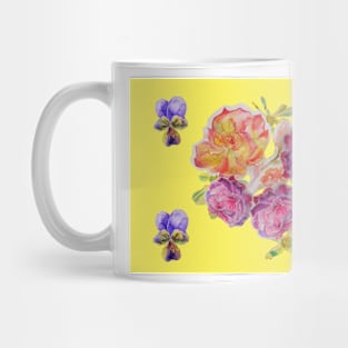 Pink Rose Pattern on Yellow - Shabby Chic Mug